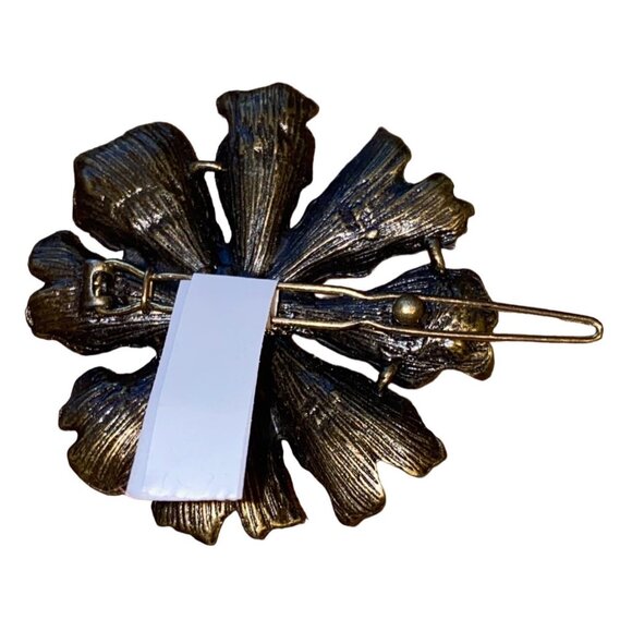 Vintage Bronze Flower Hair Clip With Rhinestone Center - Picture 3 of 3
